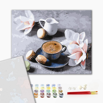Картина по номерам Преміум картини - Кава з орхідеями