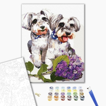 Картина по номерам Тварини, птахи та риби - Собачки з гортензією