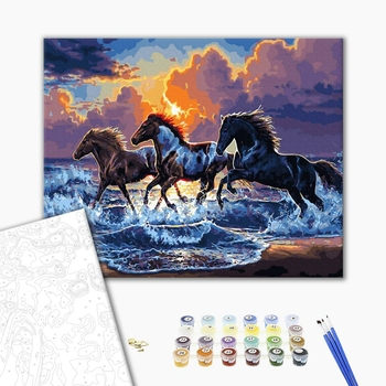 Картина по номерам Тварини, птахи та риби - Табун чорних скакунів