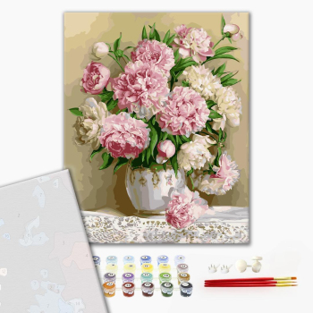 Картина по номерам Преміум картини - Ніжні піони на столі