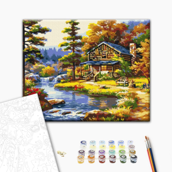 Картина по номерам Пейзажі - Будиночок біля озера