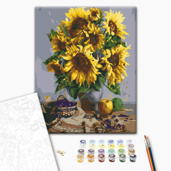 Картина по номерам Квіти - Натюрморт з букетом соняшників