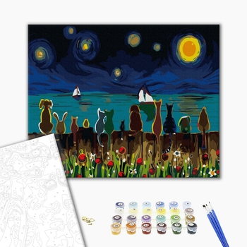 Картина по номерам Тварини, птахи та риби - Коти зоряної ночі