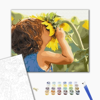 Картина по номерам Діти та ангели - Дитина поруч з соняшником