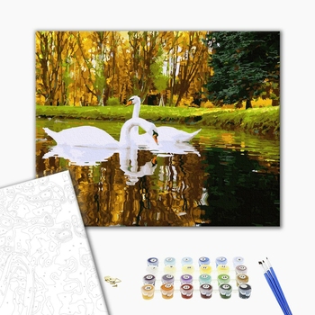 Картина по номерам Тварини, птахи та риби - Білі лебеді на ставку