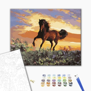 Картина по номерам Тварини, птахи та риби - Гнідий скакун на заході