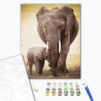 Картина по номерам Тварини, птахи та риби - Слоненя з мамою