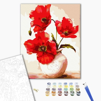 Картина по номерам Квіти - Яскраві маківки у вазі