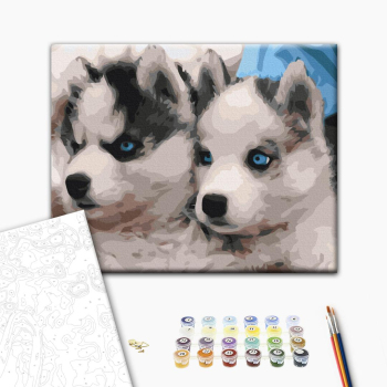 Картина по номерам Тварини, птахи та риби - Цуценята хаскі