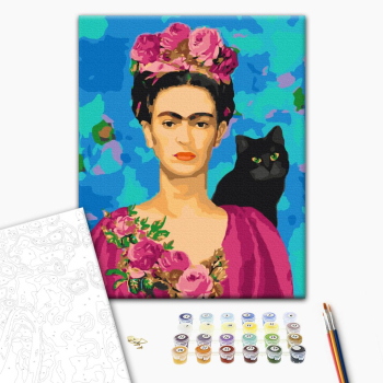 Картина по номерам Люди на картинах - Фріда з кішкою