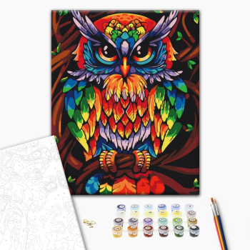Картина по номерам Тварини, птахи та риби - Веселкова мудра сова