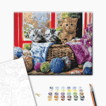 Картина по номерам Тварини, птахи та риби - Котята в корзине