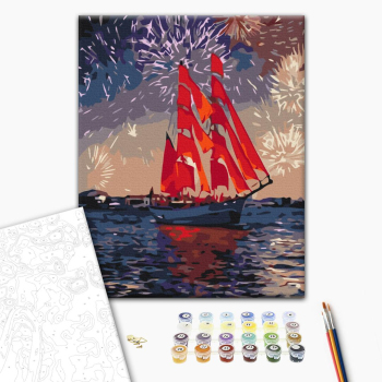 Картина по номерам Кораблі, автомобілі та літаки - Парусник под фейерверками