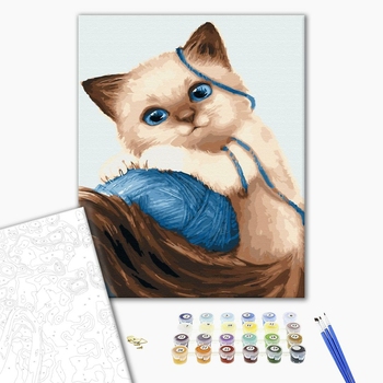 Картина по номерам Тварини, птахи та риби - Кошеня з клубком