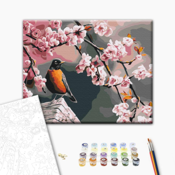 Картина по номерам Тварини, птахи та риби - Снігур та сакура