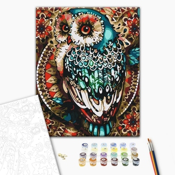 Картина по номерам Тварини, птахи та риби - Сова в цветной мозаике