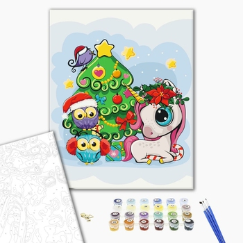 Картина по номерам Затишок, зима, Новий рік, Різдво - Святковий єдиноріг