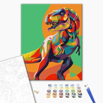 Картина по номерам Поп Арт - Веселковий тиранозавр
