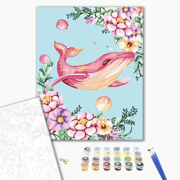 Картина по номерам Тварини, птахи та риби - Кит в квітковому арті