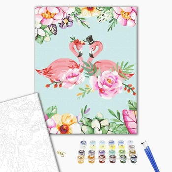 Картина по номерам Тварини, птахи та риби - Фламінго в квітковому арті