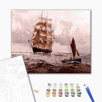 Картина по номерам Кораблі, автомобілі та літаки - Вітрильник в бентежному морі
