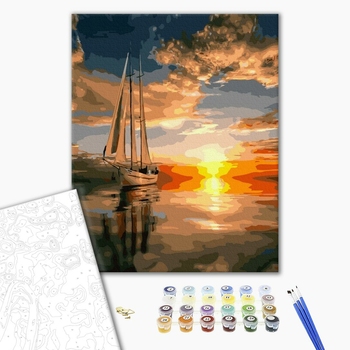 Картина по номерам Пейзажі - Яскравий захід в морі