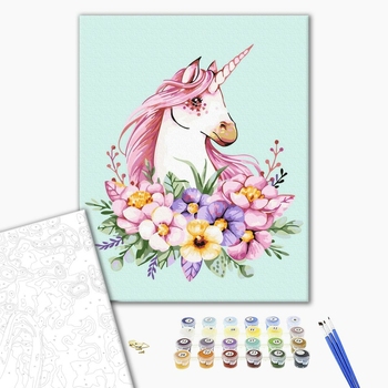 Картина по номерам Для початківців - Єдиноріг в квітковому арті