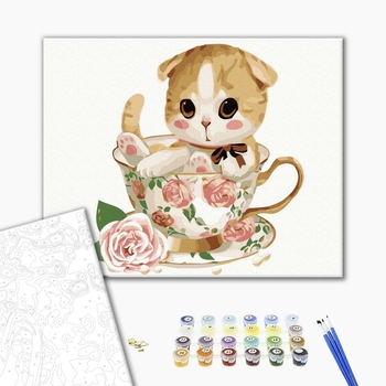 Картина по номерам Тварини, птахи та риби - Маленький котик у чашці