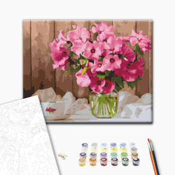 Картина по номерам Квіти - Розовые петунии на столе