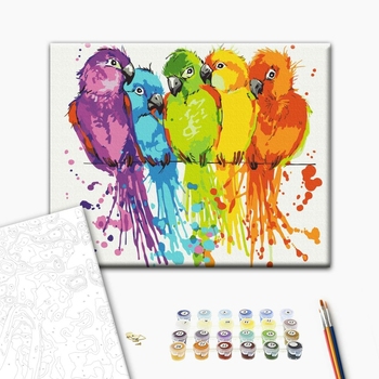 Картина по номерам Тварини, птахи та риби - Різнокольорові папуги