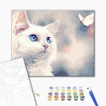 Картина по номерам Тварини, птахи та риби - Пухнастик з метеликом