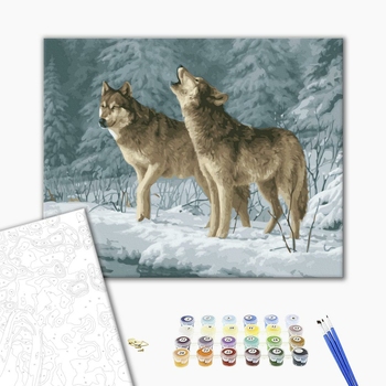 Картина по номерам Тварини, птахи та риби - Вовки в зимовому лісі
