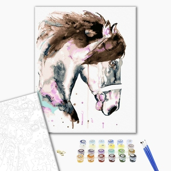 Картина по номерам Тварини, птахи та риби - Кінь в акварельну плямку