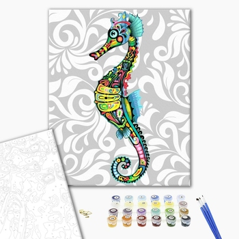 Картина по номерам Тварини, птахи та риби - Морський коник в орнаменті