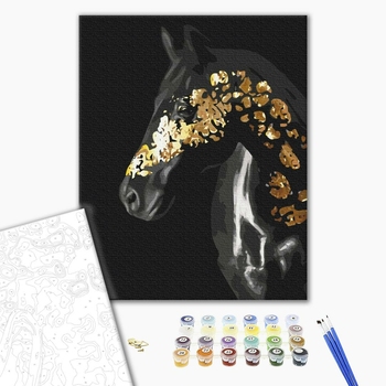 Картина по номерам із золотою фарбою - Скакун в золоті