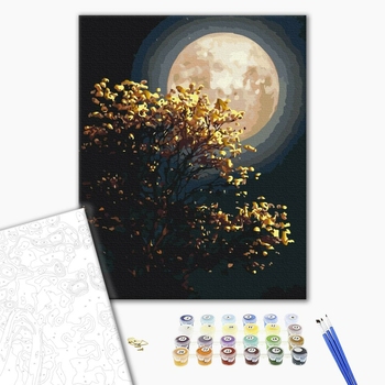Картина по номерам із золотою фарбою - Повний місяць осені