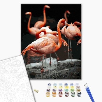Картина по номерам Тварини, птахи та риби - Фламінго на фоні савани