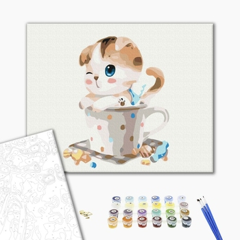 Картина по номерам Тварини, птахи та риби - Кошеня в чашці