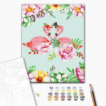 Картина по номерам Тварини, птахи та риби - Фламінго в квітковому арті