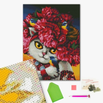 Алмазна мозаїка 40х50 - Квітуча киця ©marysha_art