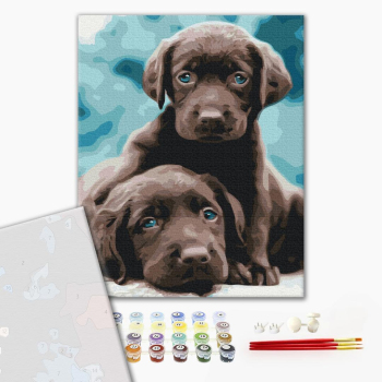 Картина по номерам Преміум картини - Блакитноокі цуценята