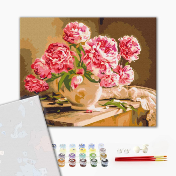 Картина по номерам Преміум картини - Піони в затишному інтер'єрі