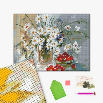 Алмазна мозаїка 40х50 - Ромашки і вишня