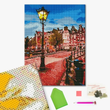 Алмазна мозаїка 40х50 - Жовтий ліхтар на вечірній вулиці