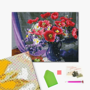 Алмазна мозаїка 40х50 - Букет в блакитний вазі