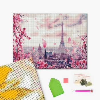Алмазна мозаїка 40х50 - Париж у весняній рамці