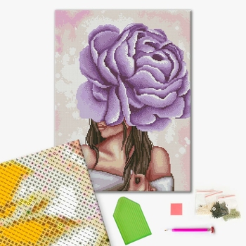 Алмазна мозаїка 40х50 - Дама з фіолетовим піоном
