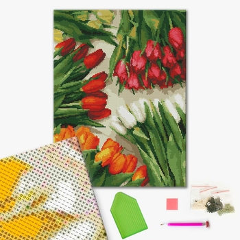 Алмазна мозаїка 40х50 - Різнобарвні тюльпани