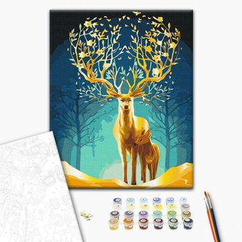 Картина по номерам Тварини, птахи та риби - Золоті олені в лісі