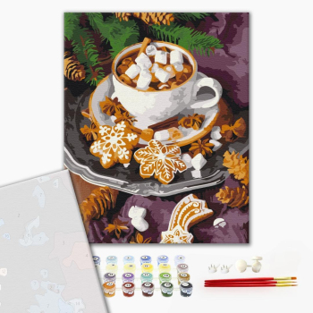 Картина по номерам Преміум картини - Пряне какао з сніжком